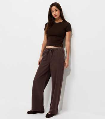 Dark Brown Denim Wide Leg Drawstring Waist Jeans