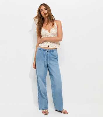 Light Blue Denim Wide Leg Drawstring Waist Jeans