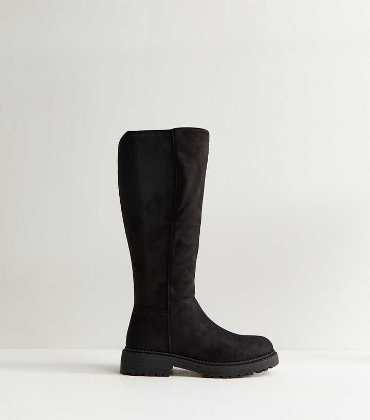 Black Faux Suede Knee High Boot