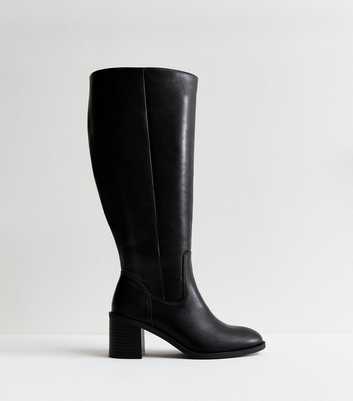Extra Calf Fit Wide Fit Black Faux Leather Knee High Boots