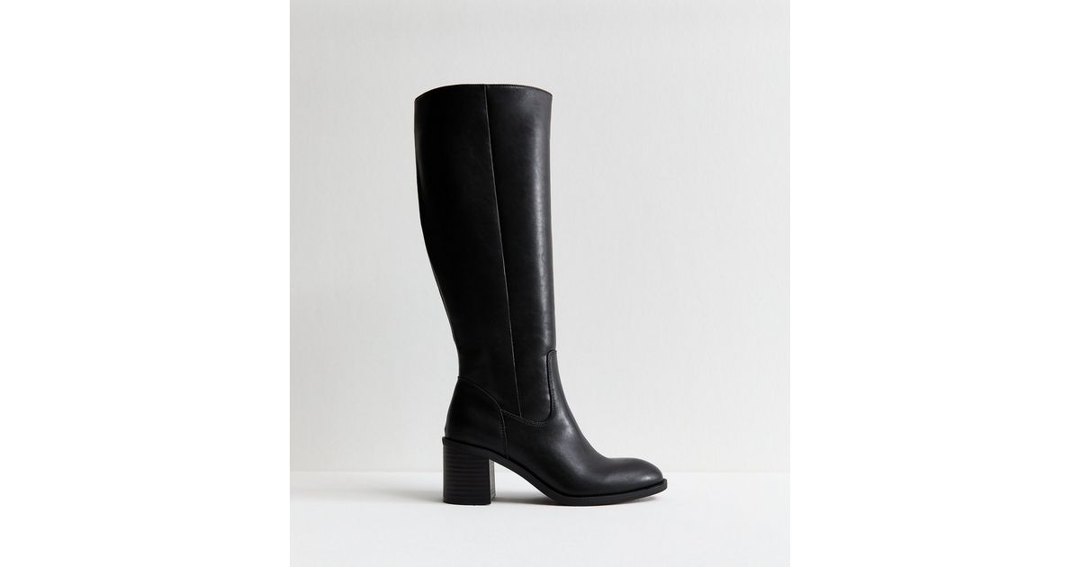 Black Faux Leather Block Heel Boots | New Look