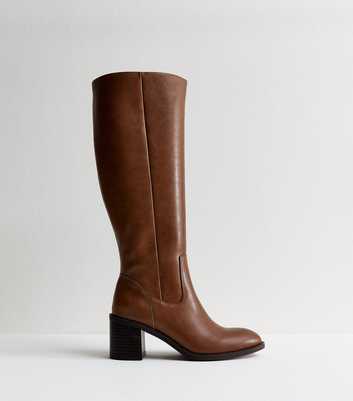 Tan Faux Leather Block Heel Boots