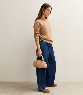 Petite Dark Blue Pull On Wide Leg Jeans