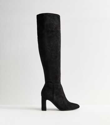 Black Faux Suede Thigh High Boots