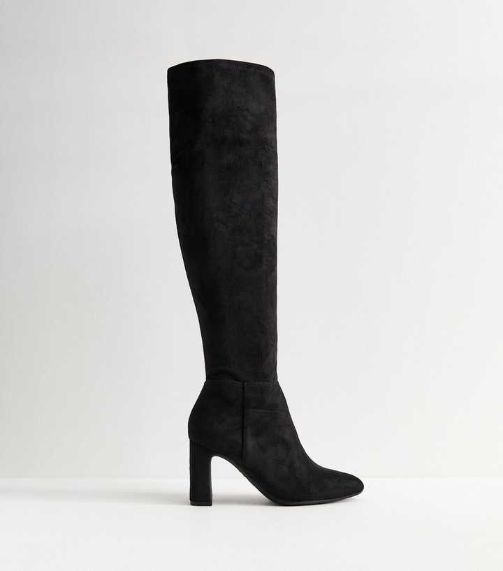 Black Faux Suede Thigh High Boots