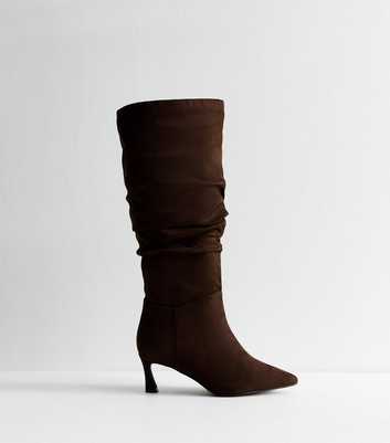 N.N.G Women's Over The Knee Boots - Low Block Heel (3 Inch), Suede, Square Toe, Comfort Long Boots (Brown, Size 7) 6 thumbnail image