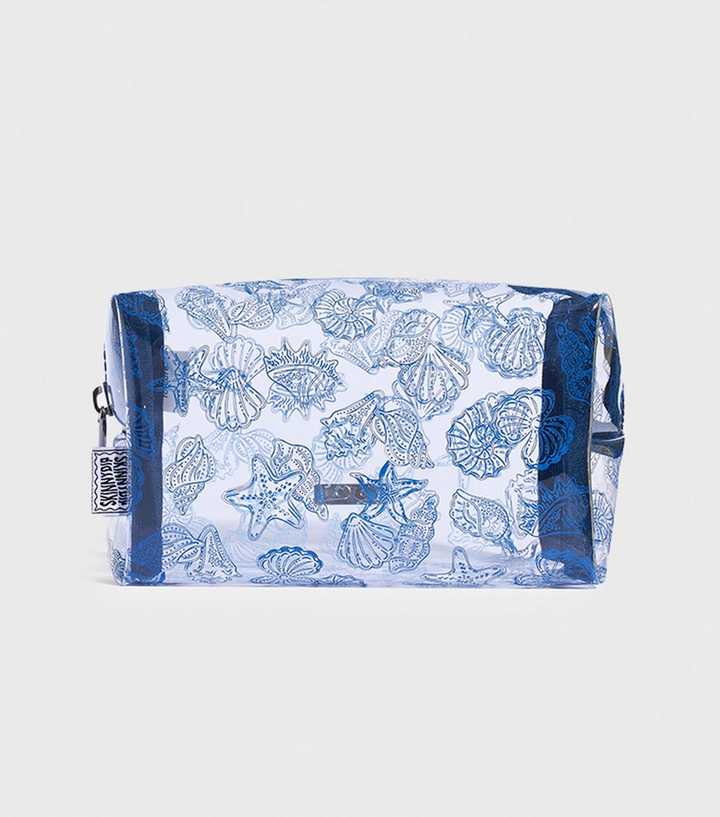 Skinnydip Light Blue Sea Shells Makeup Bag