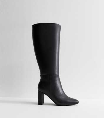 Extra Calf Fit Black Faux Leather Heeled Boots