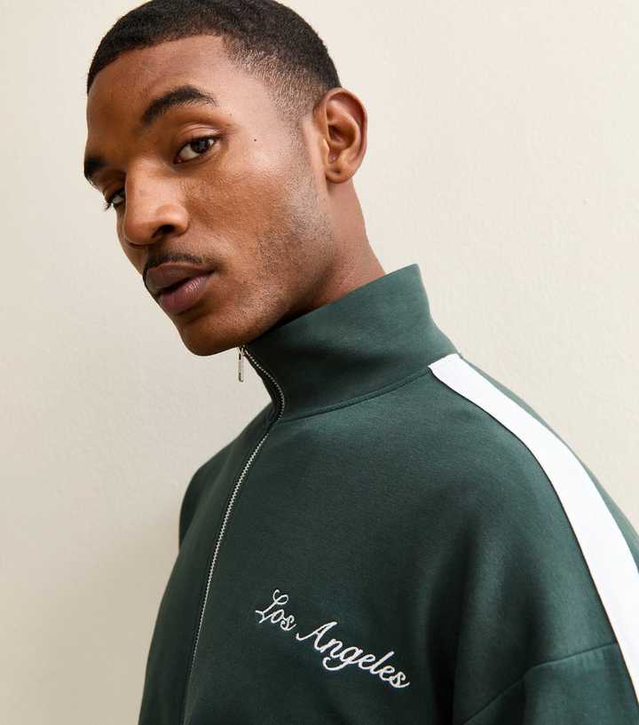Dark Green Relaxed Zip Up Side Panel Track Jacket