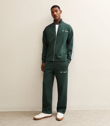 Dark Green Relaxed Zip Up Side Panel Track Jacket | New Look