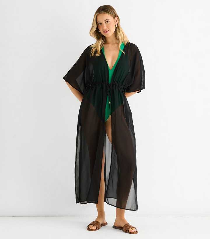 Gini London Black Flowy Beach Cover Up