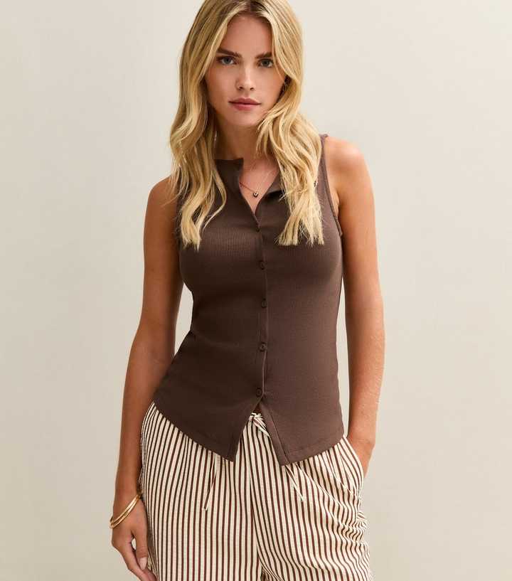 Petite Brown Button Up Vest