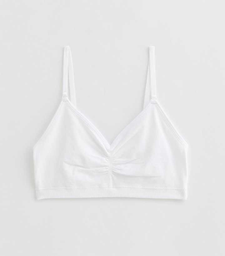 Girls White Ruched V-Neck Bralette
