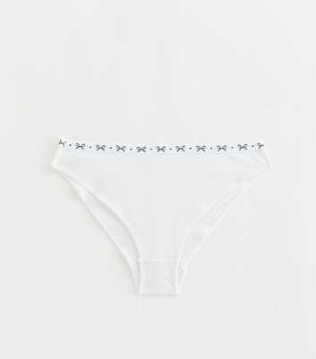 Girls White and Navy Bow Print Trim Briefs