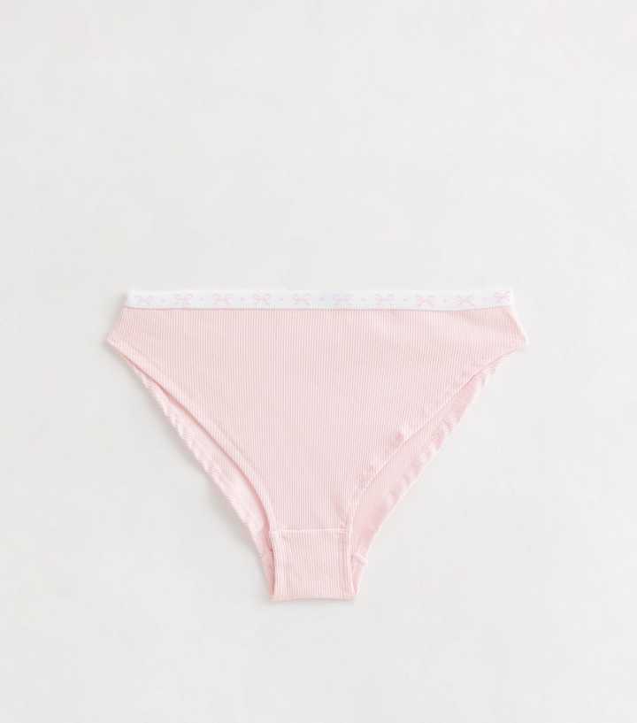 Girls Light Pink Bow Print Trim Briefs