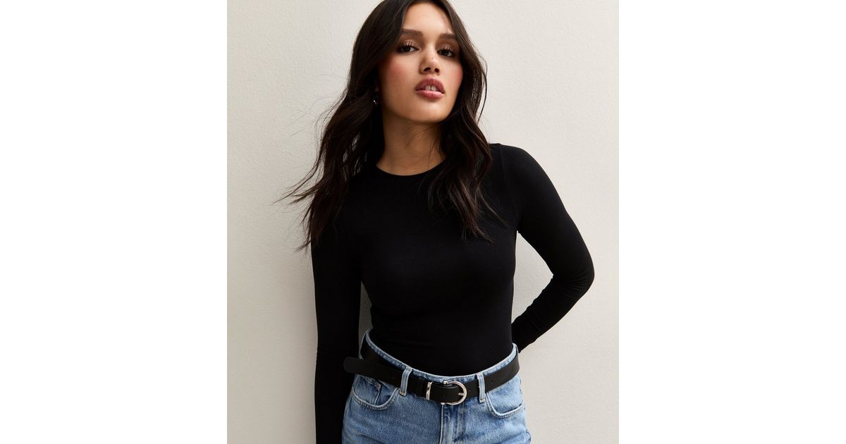 Black Stretch Crew Neck Long Sleeve Bodysuit | New Look