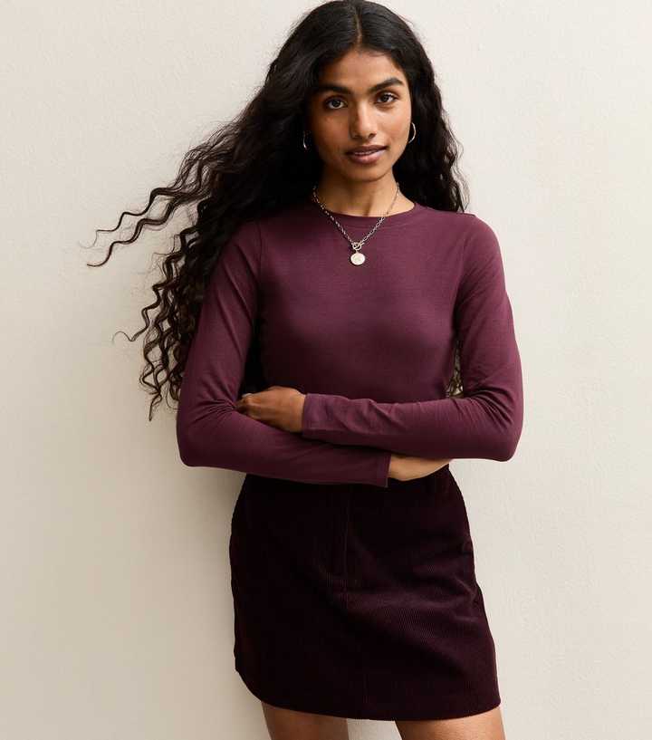 Petite Burgundy Crew Neck Long Sleeve Bodysuit