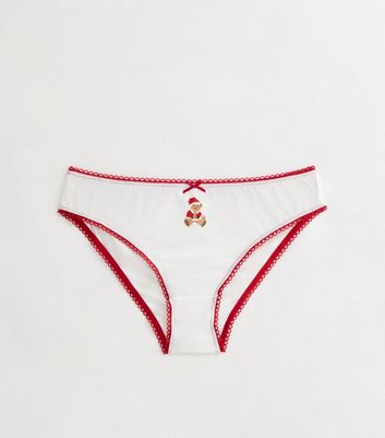Girls White Cotton Christmas Teddy Bear Briefs