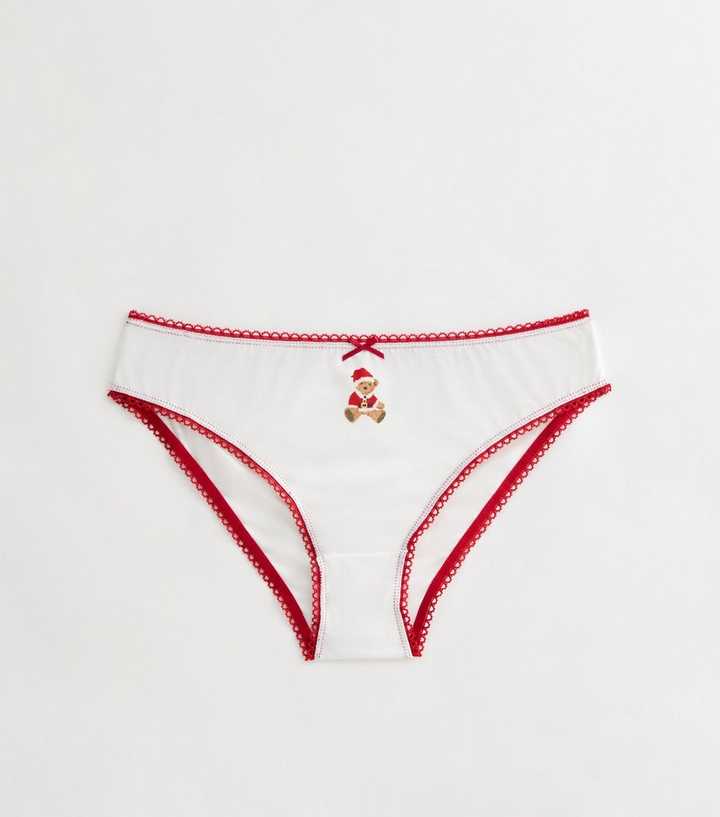 Girls White Cotton Christmas Teddy Bear Briefs