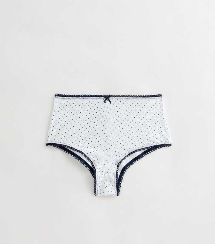 Girls White Cotton Polka Dot Short Briefs