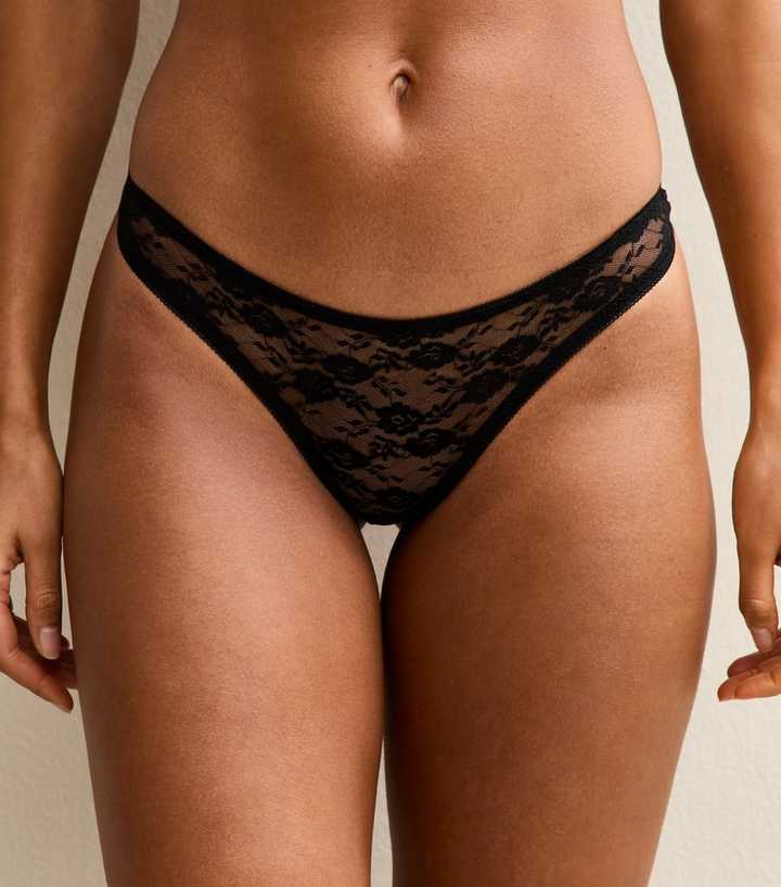 Black Floral Lace Thong
