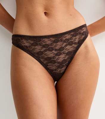Dark Brown Floral Lace Thong
