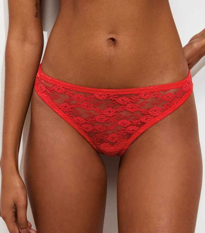 Dark Red Floral Lace Thong
