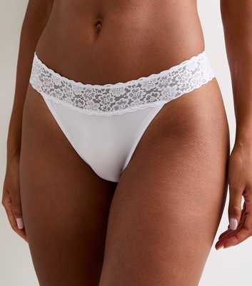 White Lace Trim Thong