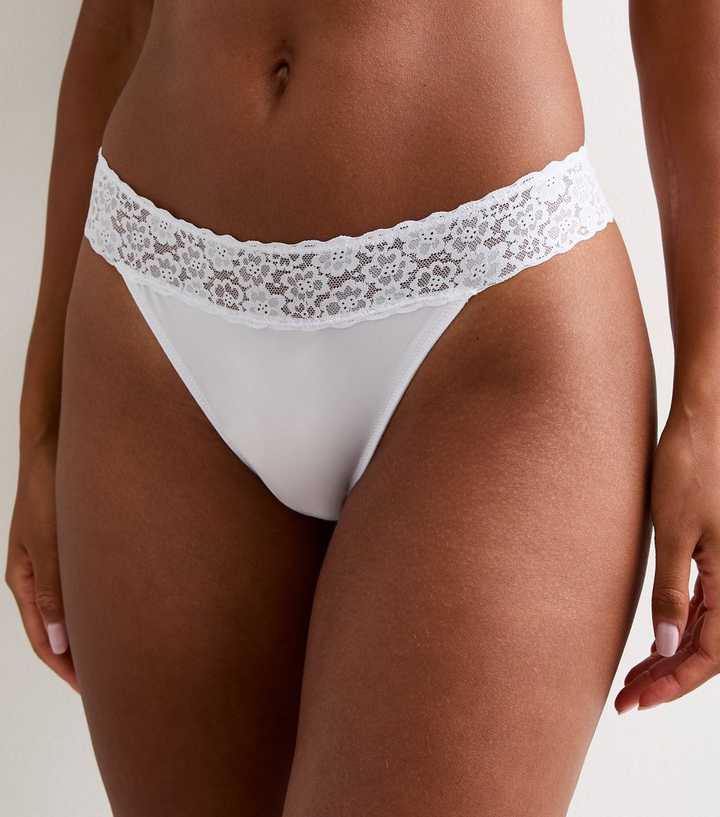 White Lace Trim Thong