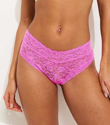 Bright Pink Floral Lace Brazilian Briefs
