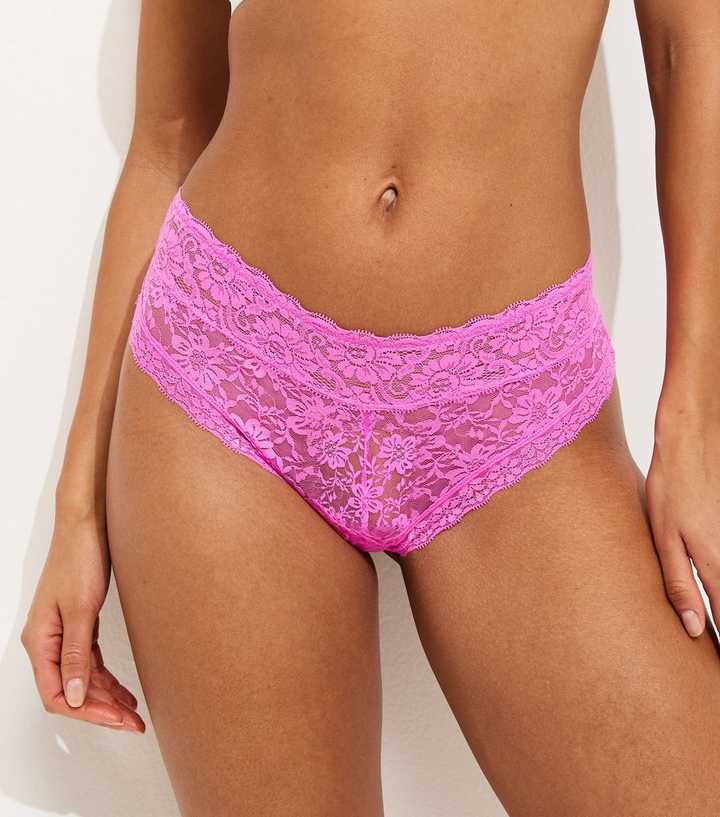 Bright Pink Floral Lace Brazilian Briefs