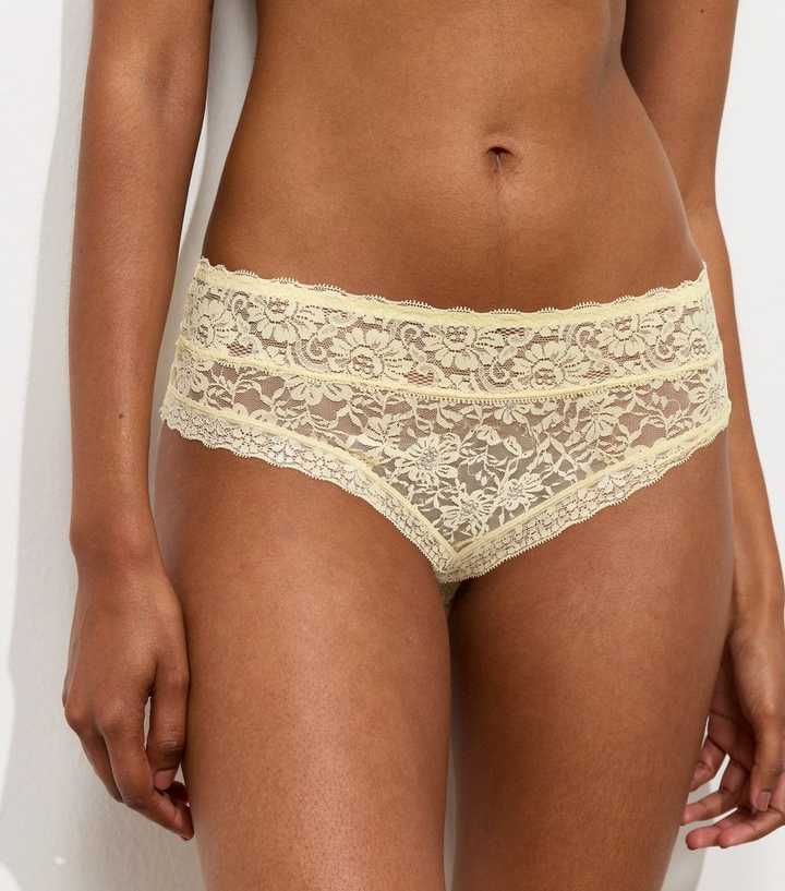 Light Yellow Floral Lace Brazilian Briefs