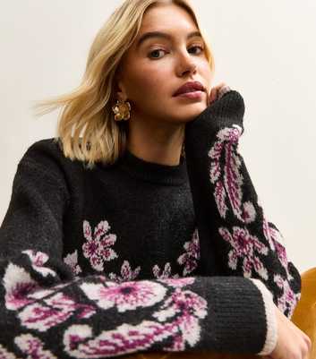 Black Floral High Neck Jumper