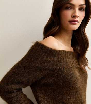 Tall Dark Brown Bardot Knit Jumper