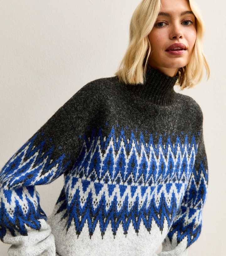 Blue Fairisle High Neck Jumper