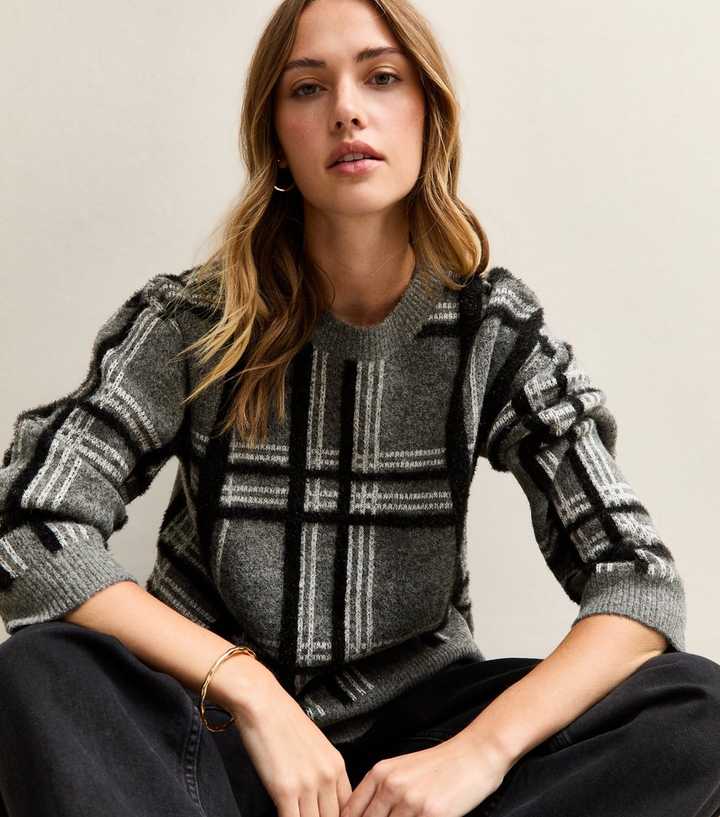 Grey Sparkle Check Knit Jumper