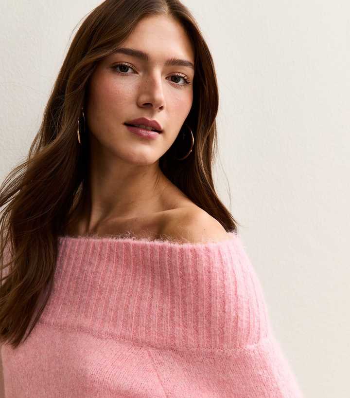Bright Pink Off The Shoulder Jumper