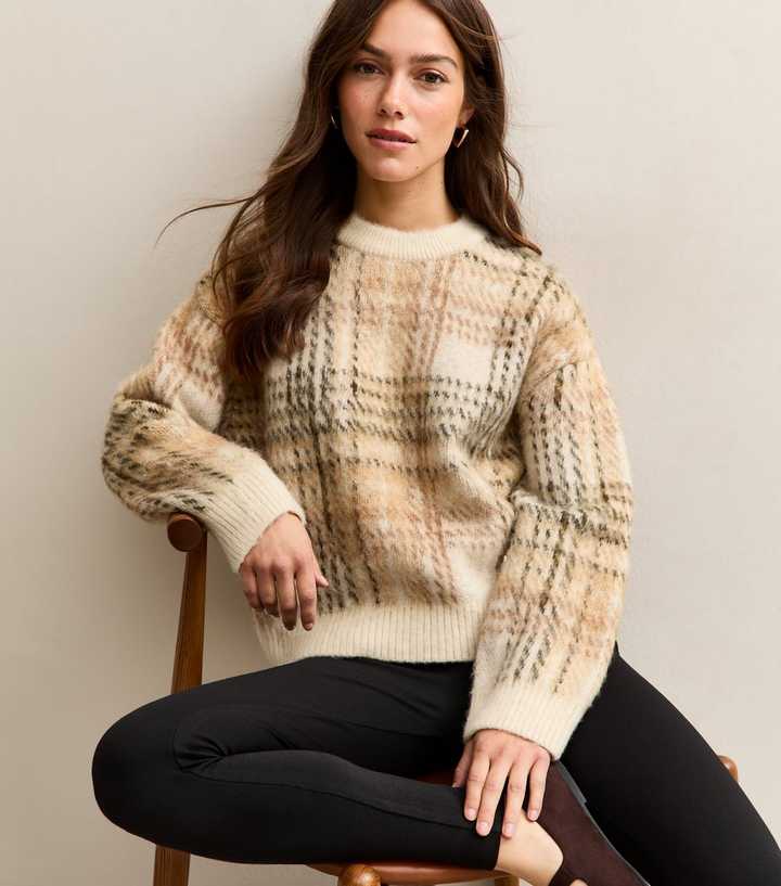 Petite Cream Midweight Brushed Check Jumper