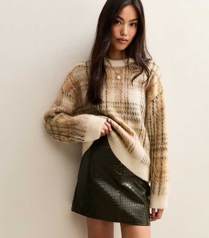 Cream Check Brushed Jumper