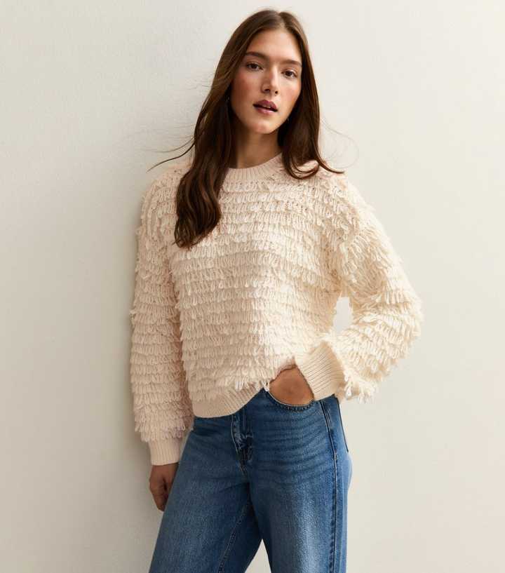 Cream Looped Fringe Jumper