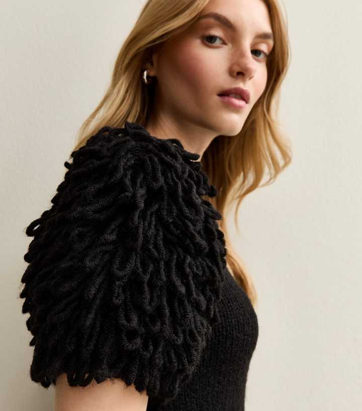 Black Loop Stitch Sleeve Knitted Top | New Look