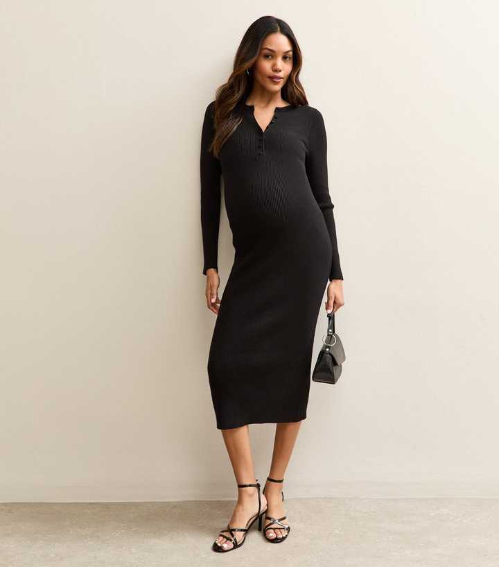 maternity long sleeve henley midi dress INSPIRE CHIC Womens Maternity Dress Split Bodycon Wedding Guest Cocktail Henley Button Midi Long Sleeve Pregnancy Dresses XX-Large Blue
