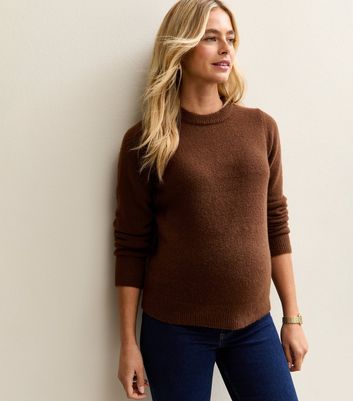 Maternity Dark Brown Knitted Crew Neck Jumper New Look