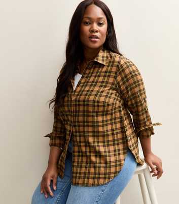 Curves Brown Checked Button Up Shirt