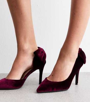 Wide Fit Burgundy Bow Court Shoes
