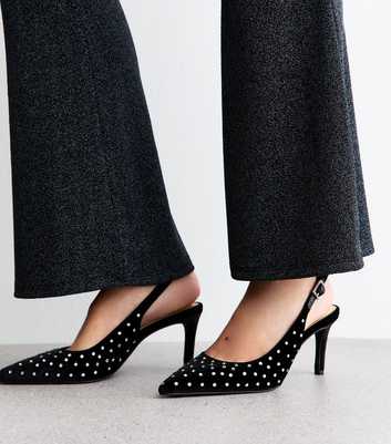 Black Velvet Diamanté Slingback Court Shoes