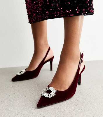 Burgundy Velvet Slingback Diamante Court Shoes