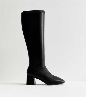 Black Faux Leather Stretchy Knee High Boot