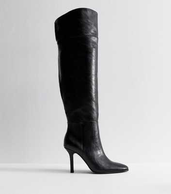 Black Faux Leather Over The Knee Stiletto Boots