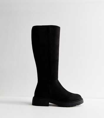 Wide Fit Black Faux Suede Tall Boots